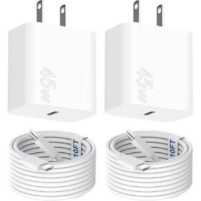 i-Phone 16 Charger Fast Charging, 2 Pack 45W USB C i-Phone 16 Pro Max Charger Block with 10FT Long Type C Charging Cable Cord for i-Phone 16/16 Plus/16 Pro Max/16 Pro,i-Pad Pro, Galaxy S24/23