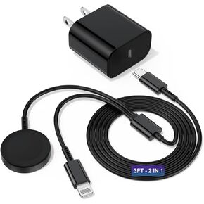 Upgraded for Apple Watch Charger, 2 in 1 USB C Magnetic iWatch Charger Cord & USB-C to L Cable 3FT with Type C Block, Fast Charging i-Watch Series Ultra/9/8/7/6/SE/5, for Phone 14/13/12 Series-Black