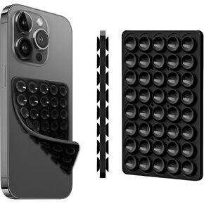 Silicone Double-Sided Suction Phone Case Detachable Mount - Hands-Free, Reusable, Easy to Clean, Strong Grip Holder for Selfies & Videos - iPhone & Android Compatible, Black