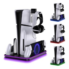 KAFRI PS5 / PS5 Slim Stand and Cooling Station with Controller Charger, PS Portal Charging Dock, Cooling Fan, RGB Light, Headset Holder, PS5 / PS Portal Accessories Compatible with PlayStation 5 Console Disc/Digital