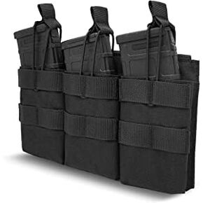 ProCase Triple Mag Pouch, Open-Top Tactical Molle Magazine Pouch Gun Pistol Mag Holder with Bungee Straps for Gun Magazines –Black