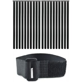 20 Pcs Adjustable Velcro Straps Reusable Fastening Cable Ties，Hook and Loop Straps Nylon Cable Ties Organizer Fastener, Management Wire Straps，11.8 in x 0.98 in, Black