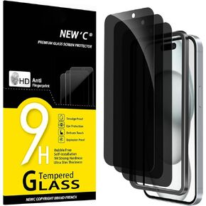 NEW'C 3 Pack Privacy Screen Protector for iPhone 16,15 (6.1 inches), Anti-Spy Tempered Glass Film,Case Friendly Ultra Resistant with easy installation tool included