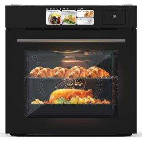 Single Wall Oven 24", Built-in Electric Ovens with Steam&Grill&Air Frying Mode, 3000W, 240V, 2.5Cu.ft Convection Built-in Oven, Stainless Steel, TFT Screen