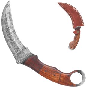9" Wood Handle Hawkbill Karambit Full Tang Blade Damascus | Steel Blank Blade curve TE-12