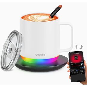 vsitoo S6PLUS Self Heating Coffee Mug, 3-Mode-RGB Temperature Control Smart Mug, APP & Manual Controlled Heated Mug, Heated Coffee Mug Warmer with 90 Min Battery Life, 12oz, White