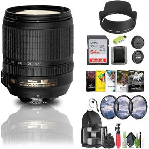 Nikon AF-S DX NIKKOR 18-105mm f/3.5-5.6G ED VR Lens (2179) + 64GB Memory Card + Filter Kit + Backpack + Card Reader + Corel Photo Software + Flex Tripod + Memory Wallet + Cap Keeper + Cleaning Kit