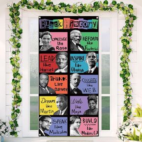 Sunwer Black History Month Door Cover African American National Holiday Party Decoration Famous People School Classroom Front Porch Sign Backdrop Banner