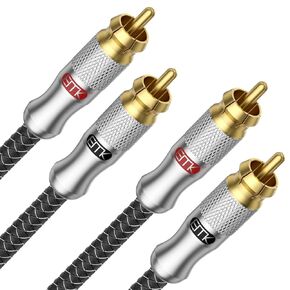 EMK 12Ft/4M RCA Cable - Shielded Braided 2Male-to-2Male Audio Cable for Home Theater & Hi-Fi Systems - Silver RCA Audio Stereo Subwoofer Cable