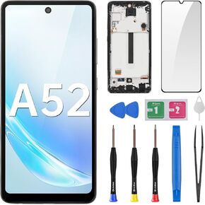 for Samsung Galaxy A52 5G Replacement Screen LCD Display Touch Digitizer Full Assembly with Frame Side Button Vibration Motor Glass Repair Tools Kit SM-A526U