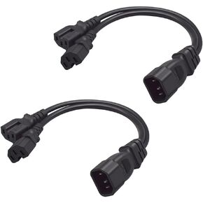 2 Pack IEC320 C14 to Dual Socket C15+C15 Y Splitter Power Adapter Cable，Dual C15 Female to C14 Male PDU Style Computer AC Power Cable for Computer HDTV Monitor&Scanner，1FT/0.32M