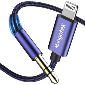 Mangotek Aux Cord for iPhone, [Apple MFI Certified] Aux to Lightning Cable to 3.5mm 6.6ft Apple iPhone Aux Cord for Car Stereo, Speaker, Headphone Compatible with iPhone 14 13 12 11 XS XR X 8 7