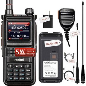 Radtel RT-470X Multi-Bands Ham Radio with NOAA Weather Receiver Handheld Long Range Walkie Talkies 256CH Air Band Two Way Radio Police Marine Transceiver Dual PTT USB-C (add mic,Cable,air Antenna)