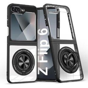 Aukvite Z Flip 6 Case for Samsung Galaxy Z Flip 6, Magnetic Flip Case for Galaxy Z Flip 6, Full Body Protective Cover Case with 360°Ring Kickstand Compatible with MagSafe Wireless Charging Black