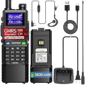 BAOFENG GMRS Handheld Radio Long Range GMRS Repeater Capable Rechargeable GM-5RH Walkie Talkies 3800mAh 999 Channels NOAA Weather Receiver Copy Frequency USB Charger Two Way Radio