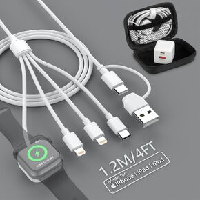 Apple Watch Travel Charger Cable USB C 20W PD Fast Wall Charger for Apple Watch/iPhone/Airpods, 4 in 2 iWatch Magnetic Charging Cable for iWatch Series 3/4/5/6/7/8/SE/Ultra Wireless Charger Cord 4FT