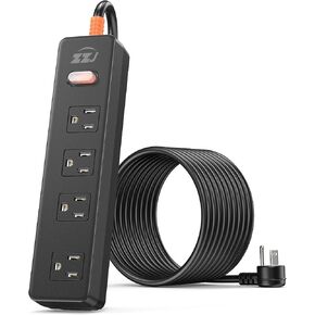 Power Strip Weatherproof, Surge Protector with 4 Wide Outlets, 1875W/15A Overload Protection Switch, 10FT Flat Plug Multi-Plug Outdoor Extension Cord for Indoor Outdoor, UL FCC Listed