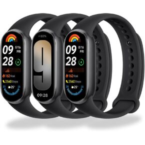 3PCS Straps Compatible with Xiaomi Mi Band 9 and Xiaomi Mi Band 8, Soft Silicone Mi Band 9 Straps, Replacement Bands for Xiaomi Smart Band 9/8 Wristband, Breathable, Adjustable Length