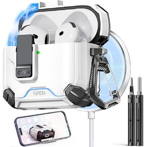 Inesore Compatible with AirPods 4th Case with Phone Stand & Cleaning Kit,Compatible with Magsafe,Magnetic Automatic Lock for Airpods 4 with Active Noise Cancellation Charging Cover (2024)