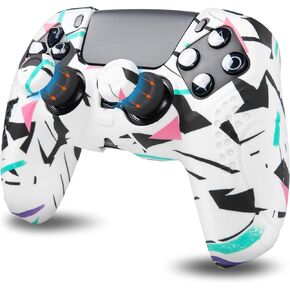 WC GripZ - Anti-Slip Silicone Controller Skin for PlayStation 5 by Wicked Cushions | Extra Grippy Protective Cover with Stylish Designs | Includes 2 Thumbstick Covers | 90's White