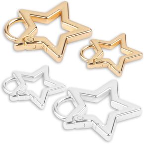 4 Pcs Star Carabiners, Star Carabiners Clip, Zinc Alloy Heavy Duty Star Shaped Keychain Clip, Cool Carabiners & Carabiners Clip for Camping, Hiking, Fishing, Traveling (Black+Silver)