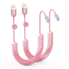 Coiled Lightning Cable,2 Pack,3FT iPhone Cord for Car Apple CarPlay Cable [MFi Certified] iPhone Charger Cable,Retractable Short USB to Lightning Cable for iPhone 14/13/12/11,iPad,AirPods - Pink