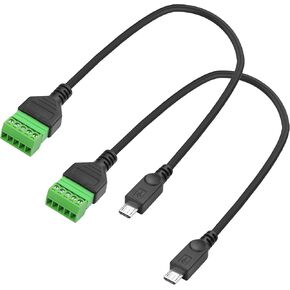 MEIRIYFA Micro USB Male to 5 Pin Screw Terminal Block Connector Adapter,Micro USB to 5Pin /Way Terminal Block Charging Data Transfer Connector Extension Cable-32CM (2PCS)