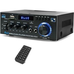 Stereo Home Audio Amplifier Receiver AK45, 300W *2 Blutooth 5.0 HiFi Stereo Power Amplifier 2.0 Channel RMS 40W x 2 Home Stereo System with Remote Control Amp W/MIC,USB, RCA,FM Radio