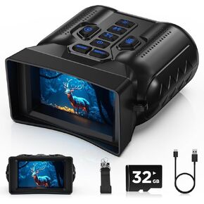 Night Vision Goggles,4K Night Vision Binoculars for Adults, 10X Zoom & 9-Level Infrared,32GB TF Card Included, Photo & Video Recording, Ideal Gift for Wildlife Watching, Hiking or Camping