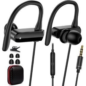 3.5mm Sports Wired Earbuds with Microphone, Over Ear Hook Headphones Wired for Laptops PC iPad Switch,Sweatproof 3.5mm Plug in Noise Cancelling Headset for Cell Phone iPod MP3/4 School computer