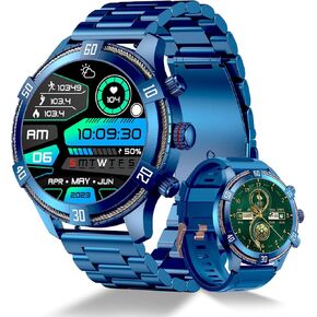 Smartwatch for Men 1.43-inch HD Round Touchscreen Sports Watch,440 mAh Ultra Long Battery Life,Multiple Sports Modes,Bluetooth Calling,Compatible with iPhone & Android(Blue-1)