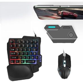 Denash Half Hand Gaming Keyboard and Combo, PUBG K13 Keyboard with Wrist Rest and G4 Mouse, Cell Phone Stand, Keyboard and Converter 4 in 1 for Android iOS Phone
