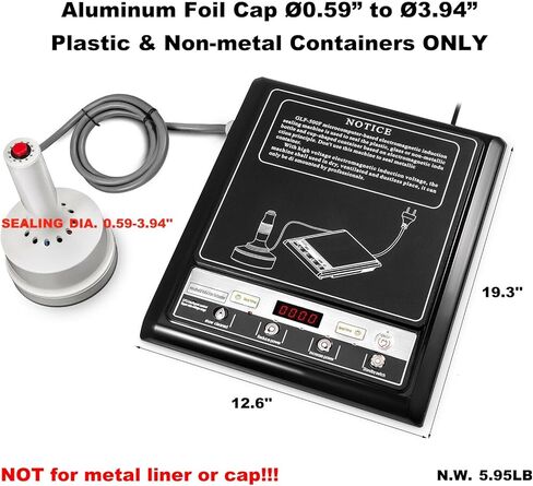 GLF-500F Induction Sealer ، 800-1200W آلة ختم التعريفي ، سدادات غطاء الزجاجة المحمولة لـ Ø15-100mm / Ø0.59 "-3.94" ، شاشة رقمية ، وظيفة العد التلقائي in Kuwait