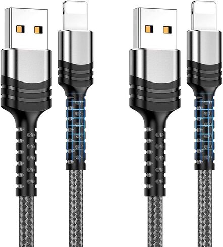 2023 كابل liightning تم ترقيته لأسلاك شاحن iPhone ، [2pack 3ft] Nylon مضفر MFI معتمد من كابل USB لـ iPhone 13 12 11 Mini Pro XR XS Max X SE 8 7 6 Plus - Gray - in Kuwait