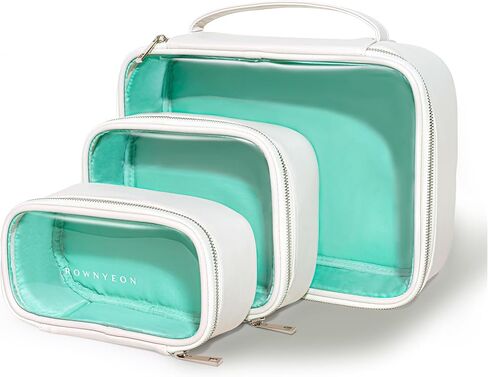 ROWNYEON 3Pcs Waterproof Clear Makeup Case for Travel,Portable Toiletry Bag Train Case Transparent Bag for Women Girls,Carry On Cosmetics Organizer with Zipper Handle (White) in Saudi Arabia