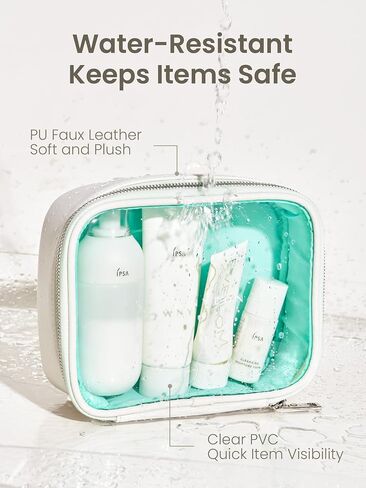 ROWNYEON 3Pcs Waterproof Clear Makeup Case for Travel,Portable Toiletry Bag Train Case Transparent Bag for Women Girls,Carry On Cosmetics Organizer with Zipper Handle (White) in Saudi Arabia