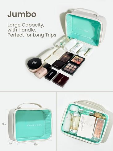 ROWNYEON 3Pcs Waterproof Clear Makeup Case for Travel,Portable Toiletry Bag Train Case Transparent Bag for Women Girls,Carry On Cosmetics Organizer with Zipper Handle (White) in Saudi Arabia
