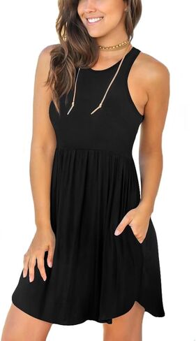 LONGYUAN Women's Summer Dress Casual Sundresses Sleeveless Tank Stretchy Dresses Cover up with Pockets in Kuwait