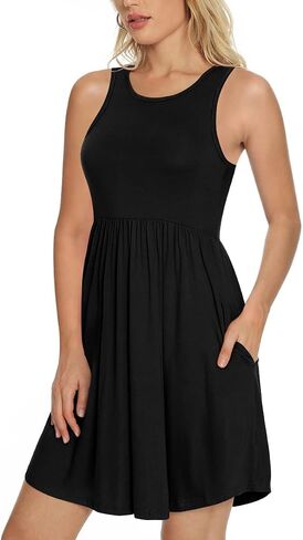 LONGYUAN Women's Summer Dress Casual Sundresses Sleeveless Tank Stretchy Dresses Cover up with Pockets in Kuwait
