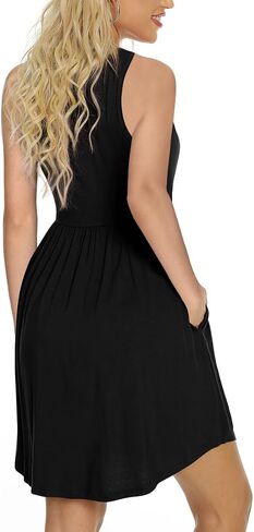 LONGYUAN Women's Summer Dress Casual Sundresses Sleeveless Tank Stretchy Dresses Cover up with Pockets in Kuwait