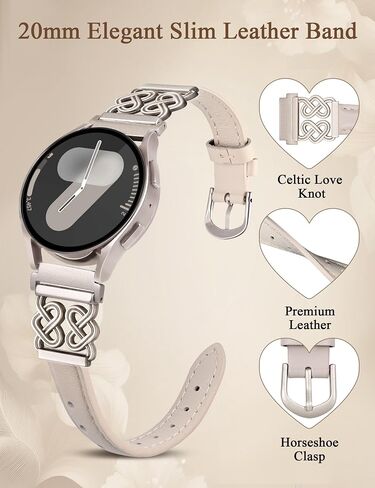 Toyouths Leather Band متوافق مع Samsung Galaxy Watch 7/6/5/4/Active 2 40mm 44mm 44 مم ، حزام جلدي نحيف 20 مم مع مشبك عقدة على شكل قلب Celtic لمشاهدة 6 Classic/Watch Fe in Kuwait