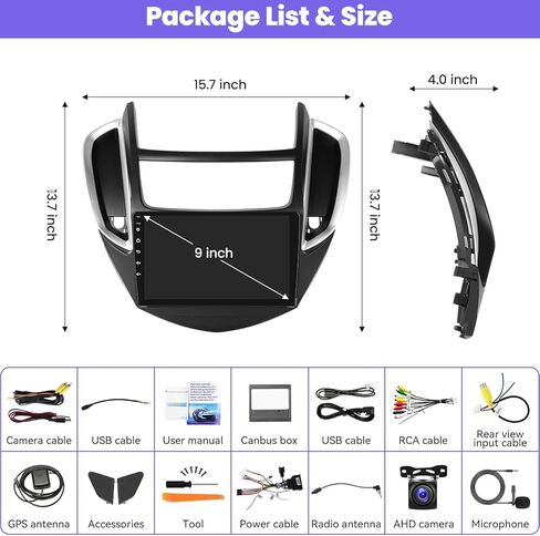 [4G+64G] Android 13 Car Radio for Chevrolet Chevy Trax 2014 2015 2016, Wireless Carplay Android Auto, 9 inch IPS Touch Screen Stereo with GPS, Bluetooth, WiFi, FM Radio+ AHD Backup Camera+MIC in Kuwait