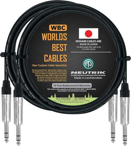 Best Worlds Best Cables 2 وحدات - 2 قدم - كابل TRS المتوازن تصحيح مخصص باستخدام سلك Mogami 2549 (أسود) و Neutrik NP3x TRS STEREO in Kuwait