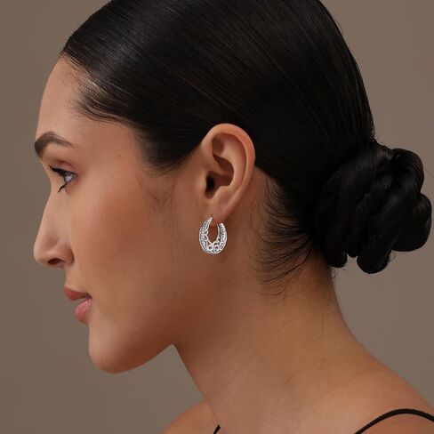 LeCalla 925 Sterling Silver Filigree Hoop Earrings Lightweight Small Medium Hoops Earring for Women Teen in Saudi Arabia