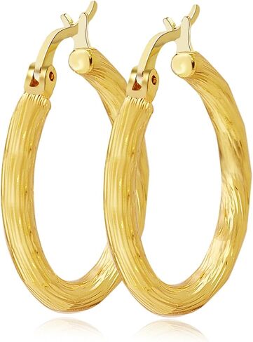 ToHeart 14k Gold Plated Twisted Hoop Earrings for Womens Lightweight Hypoallergenic Small Gold Hoop Earrings, Silver, No Gemstone in Kuwait