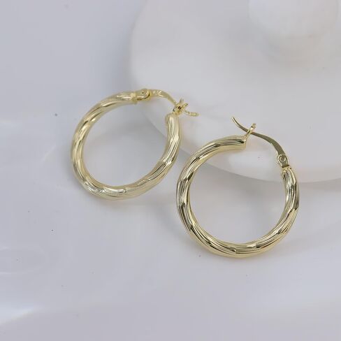ToHeart 14k Gold Plated Twisted Hoop Earrings for Womens Lightweight Hypoallergenic Small Gold Hoop Earrings, Silver, No Gemstone in Kuwait