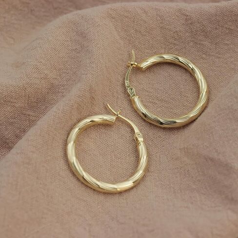 ToHeart 14k Gold Plated Twisted Hoop Earrings for Womens Lightweight Hypoallergenic Small Gold Hoop Earrings, Silver, No Gemstone in Kuwait