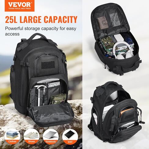 VEVOR Tactical Backpack, 25L Laptop Backpack with Molle Design and Multi Compartments, Waterproof Tactical Backpack for Men, Millitary Army Backpack Bag Day Pack for Camping, Hiking, Gym in Saudi Arabia