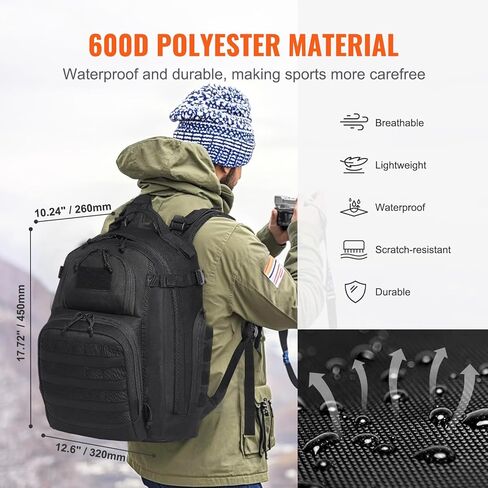 VEVOR Tactical Backpack, 25L Laptop Backpack with Molle Design and Multi Compartments, Waterproof Tactical Backpack for Men, Millitary Army Backpack Bag Day Pack for Camping, Hiking, Gym in Saudi Arabia