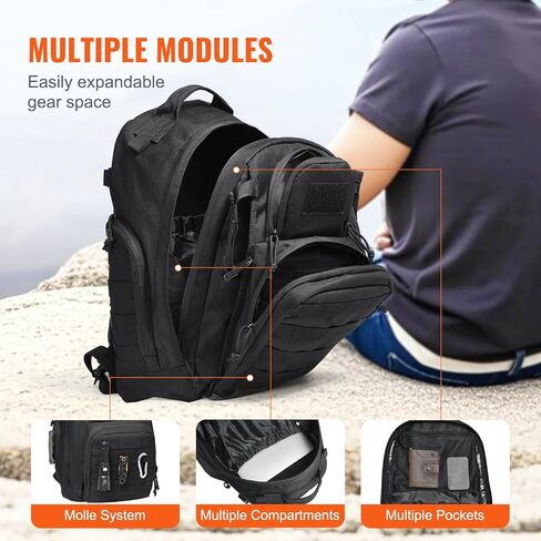 VEVOR Tactical Backpack, 25L Laptop Backpack with Molle Design and Multi Compartments, Waterproof Tactical Backpack for Men, Millitary Army Backpack Bag Day Pack for Camping, Hiking, Gym in Saudi Arabia